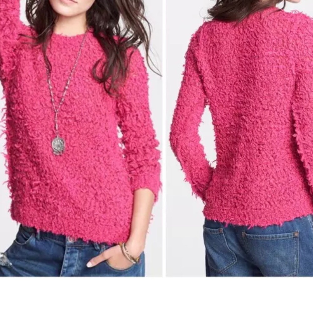 FREE PEOPLE SEPTEMBER SONG POLAR BEAR SHAG SWEATER PINK XS - Picture 1 of 9